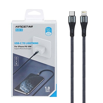کابل شارژ PD و فست KingStar Type-C to LIGHTNING مدل K49 iC