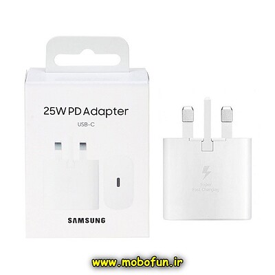 شارژر اصلی گوشی Galaxy Note 10 Lite سامسونگ تک پورت 25 وات سامسونگ Type-C سه پین سوپر فست شارژ مدل EP-TA800 رنگ سفید (گارانتی 3 ماهه)