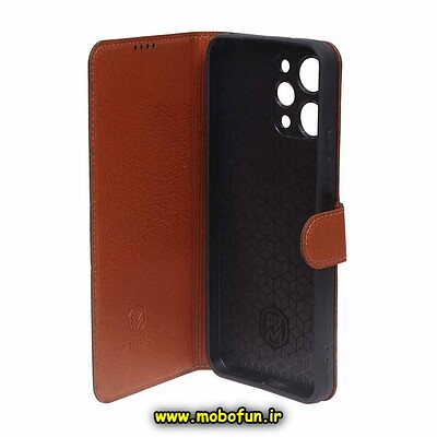 کیف گوشی Redmi 12 شیائومی مگنتی پال پرایم Pal Prime طرح چرم کتابی محافظ لنزدار عسلی کد 39