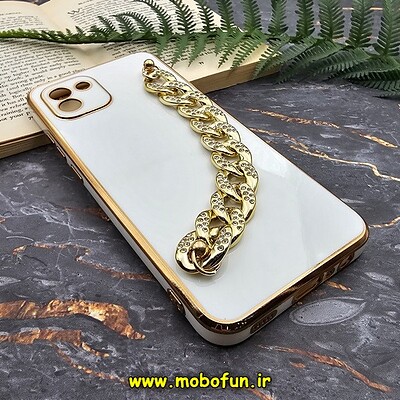 قاب گوشی Galaxy A03 2022 سامسونگ طرح مای کیس گلد لاین لاکچری دستبندی کارتیر نگینی محافظ لنز دار سفید کد 129