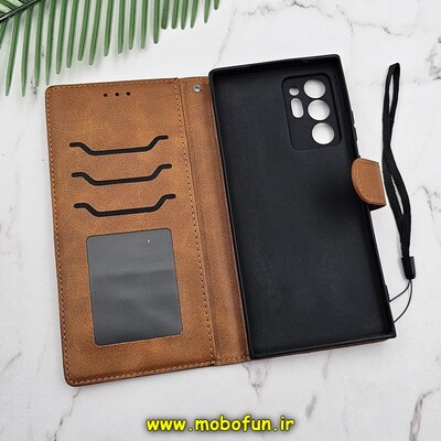 کیف گوشی Galaxy Note 20 Ultra سامسونگ مگنتی طرح چرم کتابی محافظ لنزدار عسلی کد 229