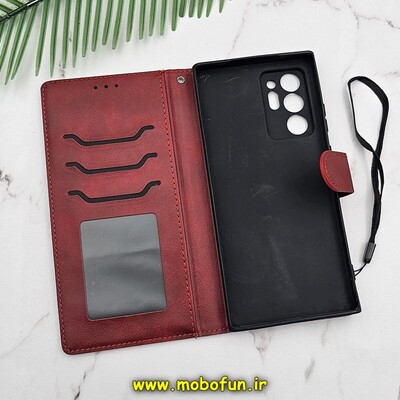 کیف گوشی Galaxy Note 20 Ultra سامسونگ مگنتی طرح چرم کتابی محافظ لنزدار زرشکی کد 233