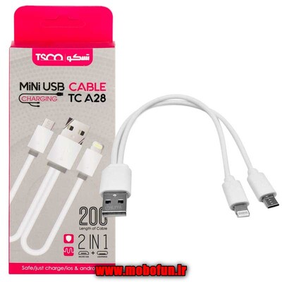 کابل تبدیل USB به microUSB و لایتنینگ تسکو مدل TC-A28 طول 0.2 متر