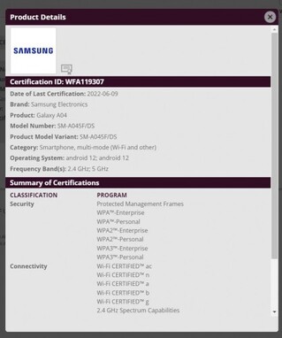 Samsung Galaxy A04 در Wi-Fi Alliance مشاهده شد