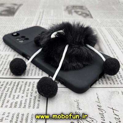 قاب گوشی Poco M4 Pro 4G شیائومی طرح سیلیکونی ژله ای سه بعدی برجسته عروسکی محافظ لنز دار پام پام پشمالو عینکی مشکی کد 221